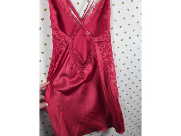 Victorias Secret RED Satin Cross Strappy Slip Dress lingerie Nightie Lace SMALL - Picture 3 of 4
